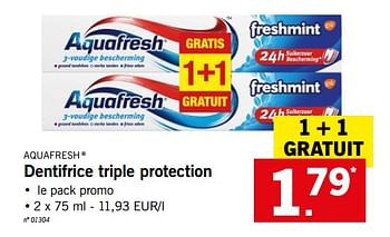 Promoties Dentifrice triple protection - Aquafresh - Geldig van 18/06/2018 tot 23/06/2018 bij Lidl