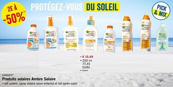 Promoties Produits solaires ambre solaire - Garnier - Geldig van 18/06/2018 tot 23/06/2018 bij Lidl
