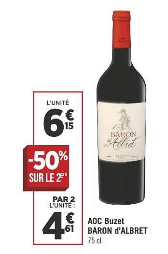 Promotions Aoc buzet baron d`albret - Vins rouges - Valide de 12/06/2018 à 24/06/2018 chez Géant Casino