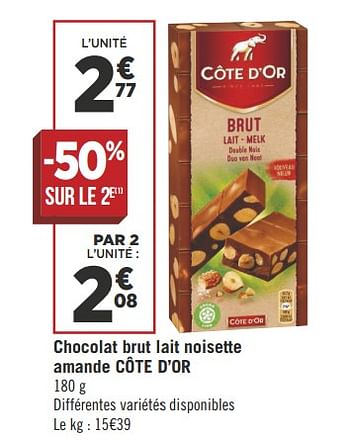 Promotions Chocolat brut lait noisette amande c - Cote D'Or - Valide de 12/06/2018 à 24/06/2018 chez Géant Casino