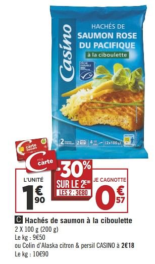 Promotions Hachés de saumon à la ciboulette - Produit Maison - Géant Casino - Valide de 12/06/2018 à 24/06/2018 chez Géant Casino