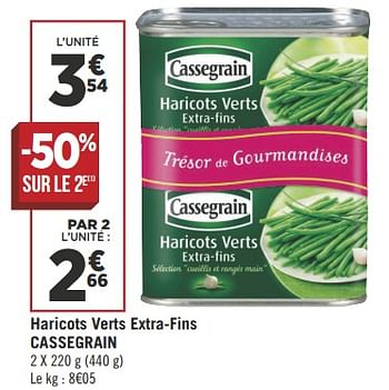 Promotions Haricots verts extra-fins cassegrain - Cassegrain - Valide de 12/06/2018 à 24/06/2018 chez Géant Casino