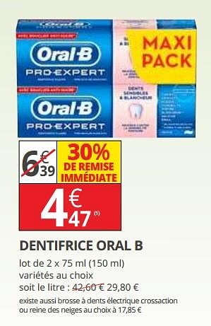 Promotions Dentifrice oral b - Oral-B - Valide de 13/06/2018 à 24/06/2018 chez Auchan Ronq