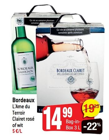 Promoties Bordeaux l`ame du terroir clairet rosé of wit - Witte wijnen - Geldig van 20/06/2018 tot 10/07/2018 bij Smatch