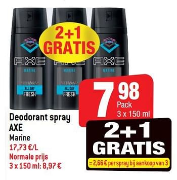 Promoties Deodorant spray axe marine - Axe - Geldig van 20/06/2018 tot 25/06/2018 bij Smatch
