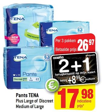 Promoties Pants tena plus large of discreet medium of large - Tena - Geldig van 20/06/2018 tot 25/06/2018 bij Smatch