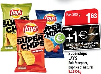 Promoties Superchips lay`s salt + pepper, paprika of nature - Lay's - Geldig van 20/06/2018 tot 25/06/2018 bij Smatch