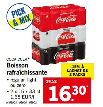 Promotions Boisson rafraîchissante - Coca Cola - Valide de 18/06/2018 à 23/06/2018 chez Lidl