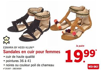 Promoties Sandales en cuir pour femmes - Esmara by Heidi Klum - Geldig van 18/06/2018 tot 23/06/2018 bij Lidl