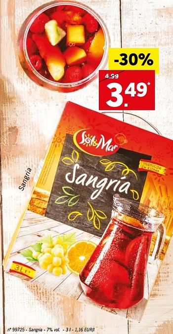 Promotions Sangria - Sole Mio - Valide de 18/06/2018 à 23/06/2018 chez Lidl