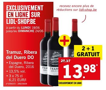 Promotions Tramuz, ribera del duero do - Vins rouges - Valide de 18/06/2018 à 23/06/2018 chez Lidl