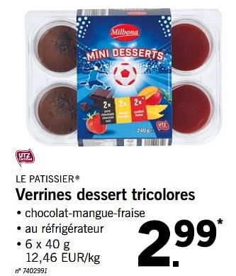 Promoties Verrines dessert tricolores - Le Patissier - Geldig van 18/06/2018 tot 23/06/2018 bij Lidl