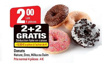 Promotions Donuts nature, oreo, milka ou daim - Produit Maison - Smatch - Valide de 20/06/2018 à 25/06/2018 chez Smatch