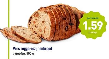 Promotions Vers rogge-rozijnenbrood gesneden - Produit maison - Aldi - Valide de 18/06/2018 à 23/06/2018 chez Aldi
