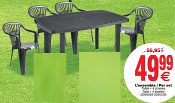 Promoties Table + 4 chaises tafel + 4 stoelen - Huismerk - Cora - Geldig van 19/06/2018 tot 02/07/2018 bij Cora