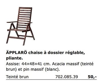 Promotions Applaro chaise à dossier réglable, pliante - Produit maison - Ikea - Valide de 01/06/2018 à 30/09/2018 chez Ikea