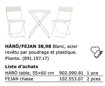 Promotions Ensembles table et chaises pour 2 personnes haro-fejan - Produit maison - Ikea - Valide de 01/06/2018 à 30/09/2018 chez Ikea