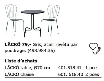 Promoties Ensembles table et chaises pour 2 personnes lacko - Huismerk - Ikea - Geldig van 01/06/2018 tot 30/09/2018 bij Ikea