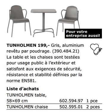 Promoties Ensembles table et chaises pour 2 personnes tunholmen - Huismerk - Ikea - Geldig van 01/06/2018 tot 30/09/2018 bij Ikea