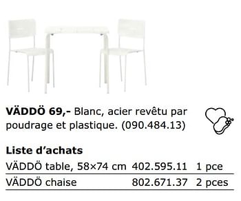 Promotions Ensembles table et chaises pour 2 personnes vadddo - Produit maison - Ikea - Valide de 01/06/2018 à 30/09/2018 chez Ikea