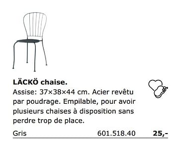 Promotions Lacko chaise - Produit maison - Ikea - Valide de 01/06/2018 à 30/09/2018 chez Ikea