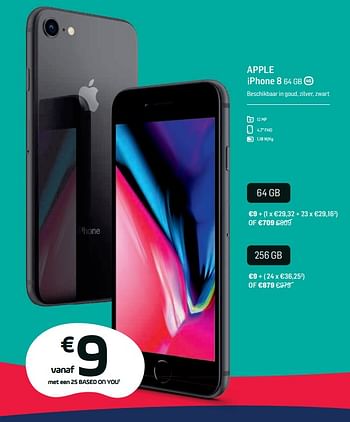 Promoties Apple iphone 8 256 gb - Apple - Geldig van 14/06/2018 tot 03/07/2018 bij Base