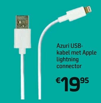 Promotions Azuri usbkabel met apple lightning connector - Azuri - Valide de 14/06/2018 à 03/07/2018 chez Base