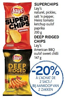Promoties Superchips lay`s ou deep ridged chips lay`s - Lay's - Geldig van 20/06/2018 tot 03/07/2018 bij Alvo