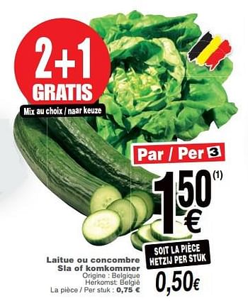 Promoties Laitue ou concombre sla of komkommer - Huismerk - Cora - Geldig van 19/06/2018 tot 25/06/2018 bij Cora
