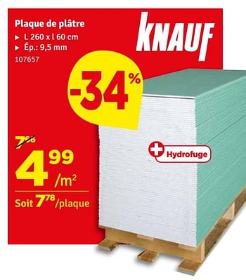 Promotions Plaque de plâtre - Knauf - Valide de 19/06/2018 à 30/06/2018 chez Mr. Bricolage