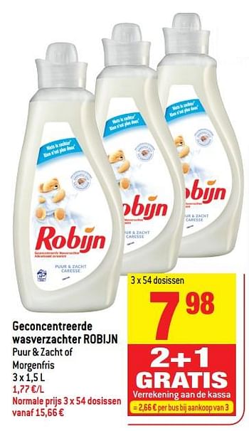 Promoties Geconcentreerde wasverzachter robijn puur + zacht of morgenfris - Robijn - Geldig van 20/06/2018 tot 25/06/2018 bij Match