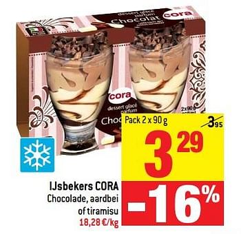 Promoties Ijsbekers cora chocolade, aardbei of tiramisu - Huismerk - Match - Geldig van 20/06/2018 tot 25/06/2018 bij Match