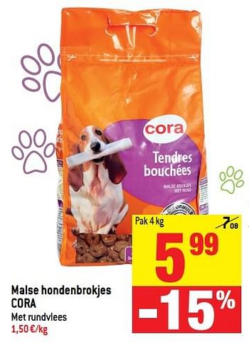 Promoties Malse hondenbrokjes cora met rundvlees - Huismerk - Match - Geldig van 20/06/2018 tot 25/06/2018 bij Match
