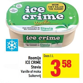 Promoties Roomijs ice crime stevia vanille of moka suikervrij - Ice Crime - Geldig van 20/06/2018 tot 25/06/2018 bij Match