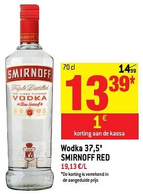 Promoties Wodka 37,5° smirnoff red - Smirnoff - Geldig van 20/06/2018 tot 25/06/2018 bij Match