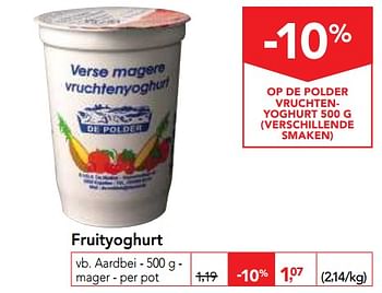 Promotions Fruityoghurt aardbei - De Polder - Valide de 20/06/2018 à 03/07/2018 chez Makro
