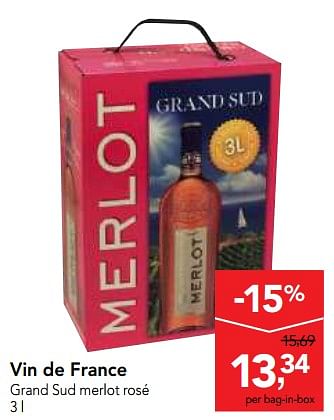 Promotions Vin de france grand sud merlot rosé - Vins rosé - Valide de 20/06/2018 à 03/07/2018 chez Makro
