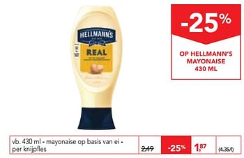 Promotions Mayonaise op basis van ei - Hellmann's - Valide de 20/06/2018 à 03/07/2018 chez Makro