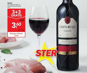 Promotions Spanje crin roja tempranillo `16  vino de la tierra de castilla - Vins rouges - Valide de 20/06/2018 à 03/07/2018 chez Makro