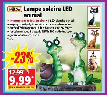 Promotions Lampe solaire led animal - I Glow - Valide de 20/06/2018 à 26/06/2018 chez Norma