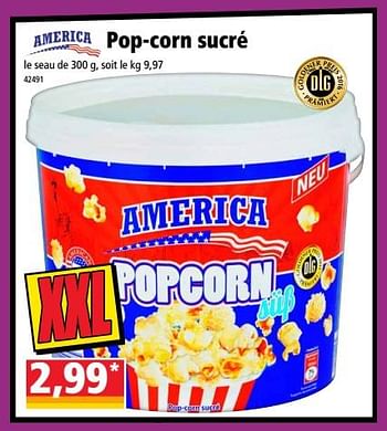 Promotions Pop-corn sucré - America - Valide de 20/06/2018 à 26/06/2018 chez Norma