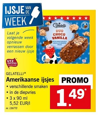 Promotions Amerikaanse ijsjes - Gelatelli - Valide de 25/06/2018 à 30/06/2018 chez Lidl