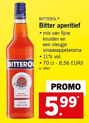 Promotions Bitter aperitief - Bitterol - Valide de 25/06/2018 à 30/06/2018 chez Lidl