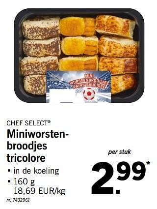 Promoties Miniworstenbroodjes tricolore - Chef select - Geldig van 25/06/2018 tot 30/06/2018 bij Lidl