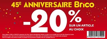 Promotions -20% sur un article au choix - Produit maison - Brico - Valide de 20/06/2018 à 25/06/2018 chez Brico