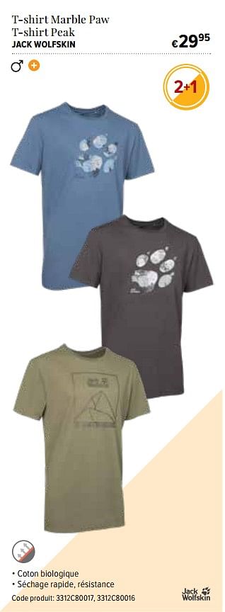 Promotions T-shirt marble paw t-shirt peak jack wolfskin - Jack Wolfskin - Valide de 14/06/2018 à 29/06/2018 chez A.S.Adventure