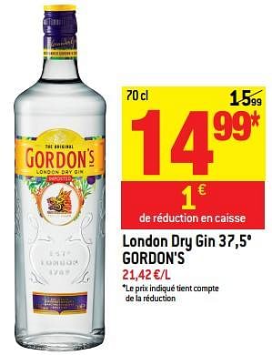 Promoties London dry gin 37,5° gordon`s - Gordon's - Geldig van 20/06/2018 tot 25/06/2018 bij Match