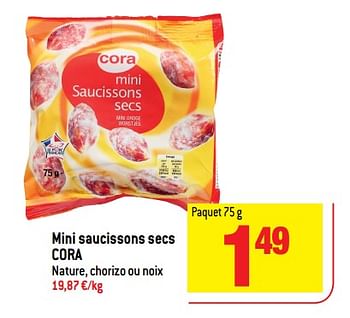 Promotions Mini saucissons secs cora - Produit maison - Match - Valide de 20/06/2018 à 25/06/2018 chez Match