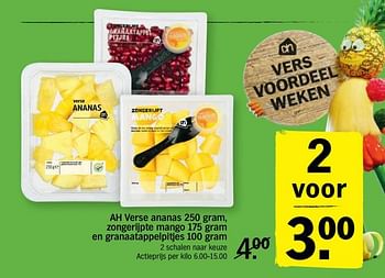 Promoties Ah verse ananas , zongerijpte mango en granaatappelpitjes - Huismerk - Albert Heijn - Geldig van 18/06/2018 tot 24/06/2018 bij Albert Heijn