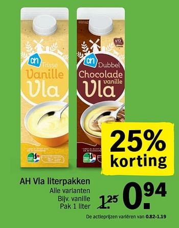 Promoties Ah vla literpakken - Huismerk - Albert Heijn - Geldig van 18/06/2018 tot 24/06/2018 bij Albert Heijn